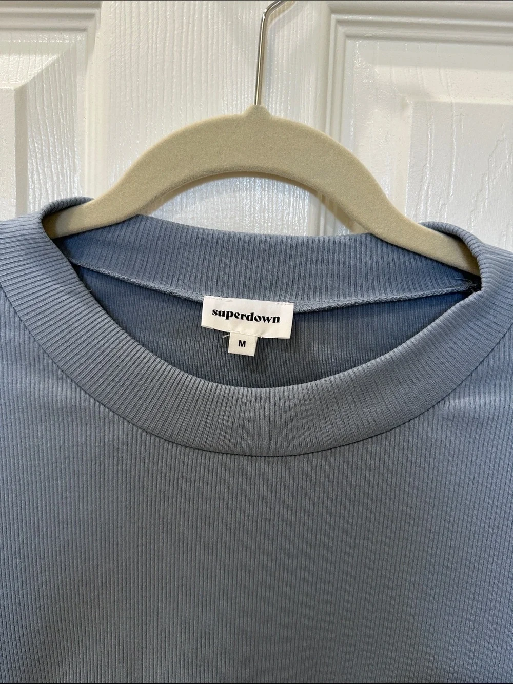 superdown Cropped Ribbed Long-Sleeve Top in Dusty Blue